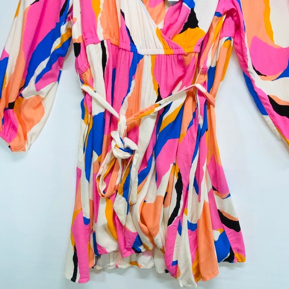AVA & VIV Women Multicolor Abstract Print Wrap Dress Long Sleeve Belted Size 4X - Picture 6 of 10